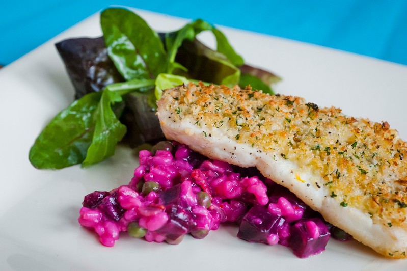 Halibut on Beetroot Risotto