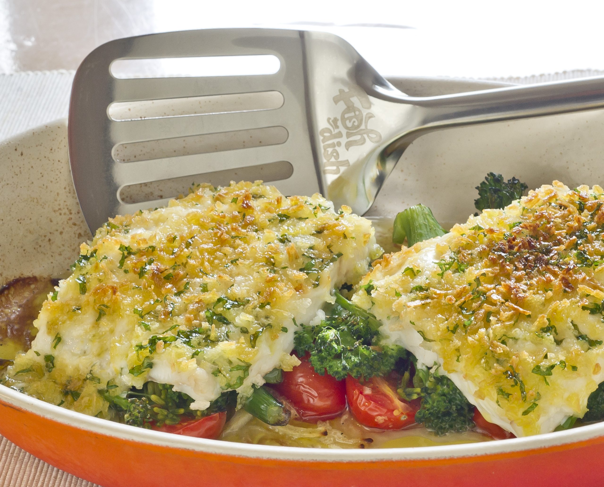 Food shoot for Seafishphotographs by Alan Peebles Fresh Haddock with Crispy Garlic Topping